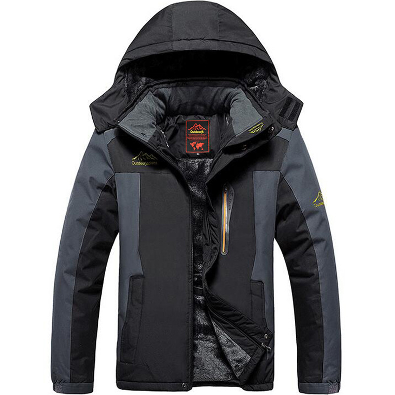 Outdoor winter large size jacket for men with velvet, thickening, warmth and fattening, windproof and rainproof, middle-aged and elderly mountaineering clothing