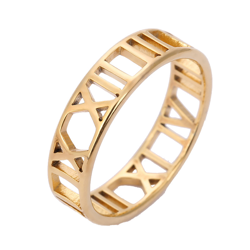 Cross-border jewelry fashion simple stainless steel jewelry laser cutting Roman numeral titanium steel ring three-color optional
