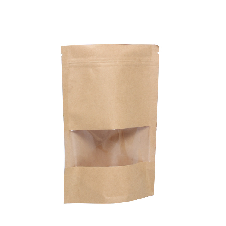 Kraft Paper Self-supporting Self-sealing Bag Window Thickened Kraft Paper Bag Nut Tea Food Packaging Bag Dried Fruit Sealed Bag