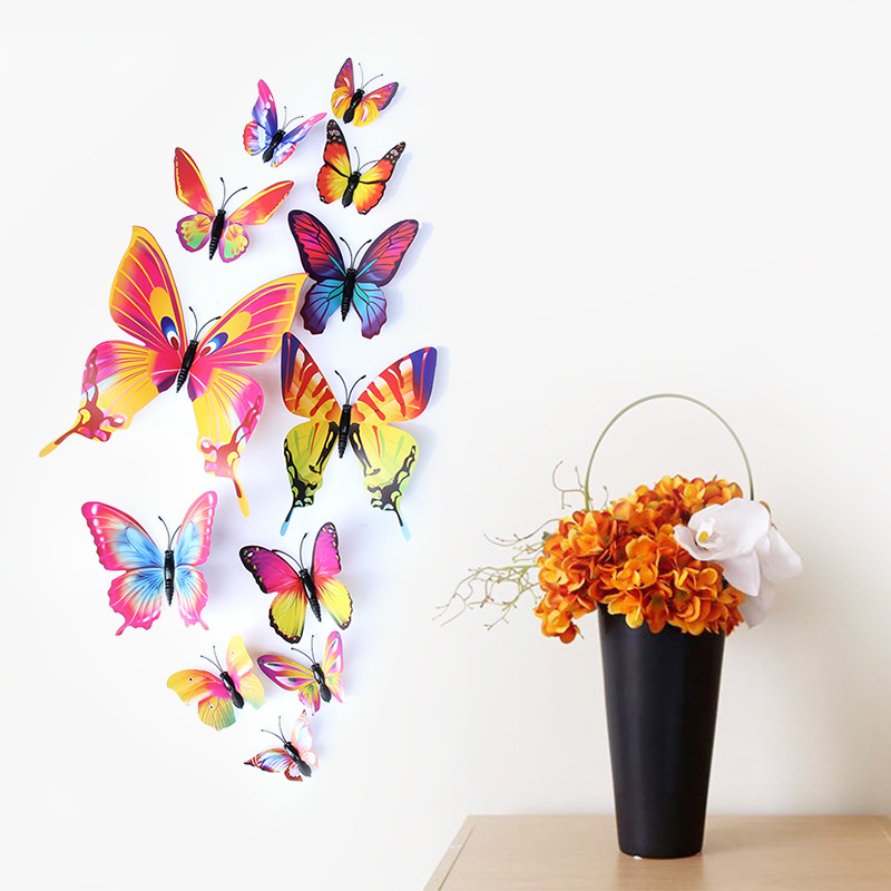 Home decoration simulation butterfly 12 PCs PVC magnetic refrigerator stickers 3D three-dimensional simulation butterfly magnet wall stickers