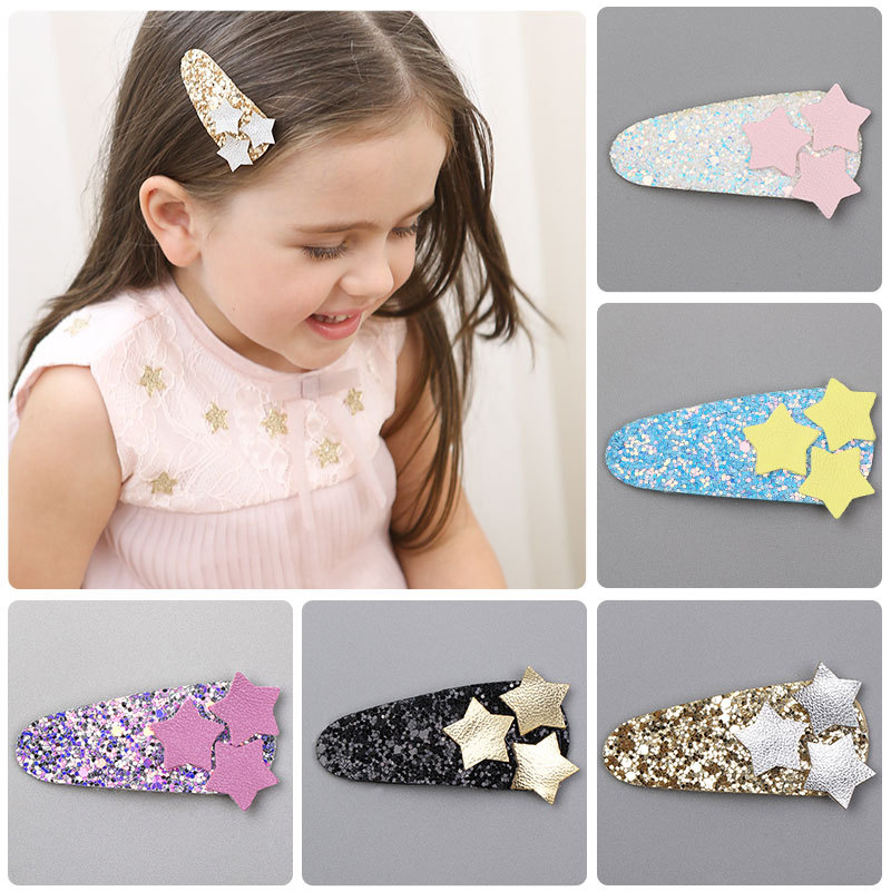 Cross-border glitter five-pointed star BB clip 70663 children's worship clip hairpin girl sequins Gretel drop clip