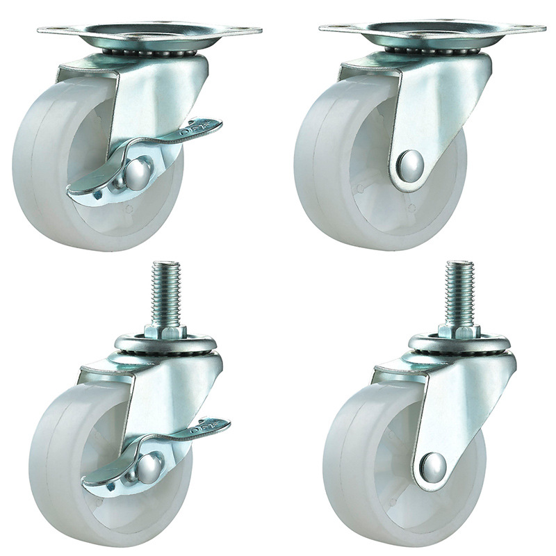 Factory direct 1.5 inch 2 inch industrial casters with brake plastic white pp nylon rolling pulley furniture universal wheels