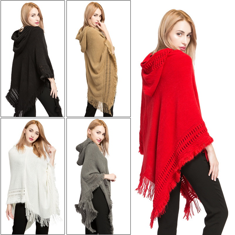 Autumn and winter hooded children tassel plus size sweater wholesale new cashmere AliExpress hot selling cape shawl