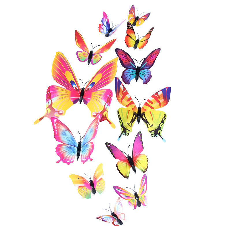 Home decoration simulation butterfly 12 PCs PVC magnetic refrigerator stickers 3D three-dimensional simulation butterfly magnet wall stickers