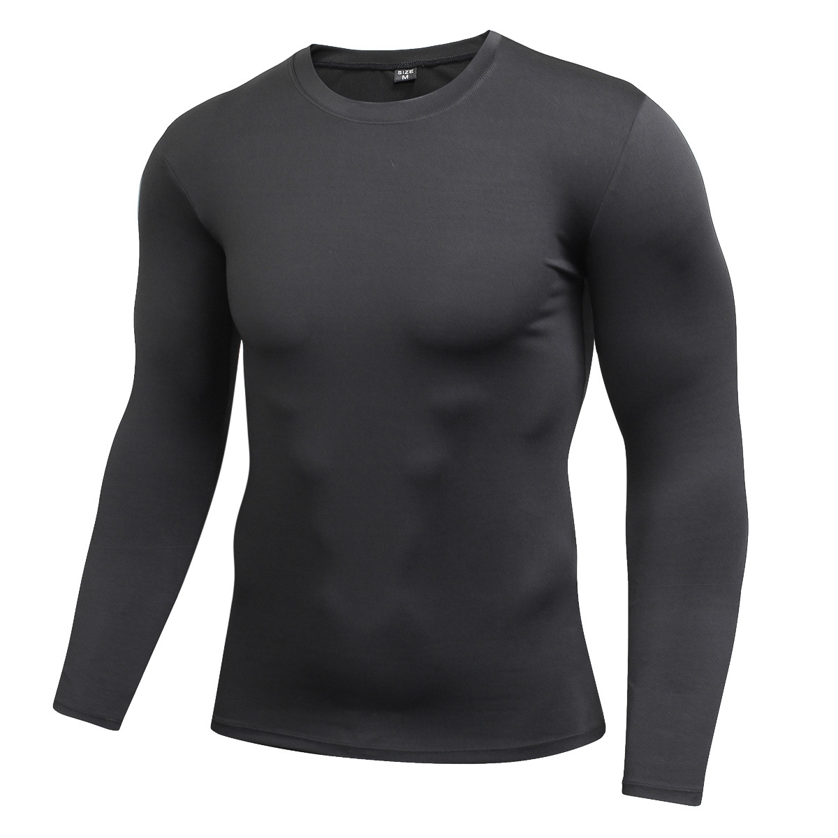 Solid Color Men's PRO Fitness Sports Running Tight T-Shirt Elastic Sweat-wicking Quick-drying Long-sleeved Shirt Clothes 4002