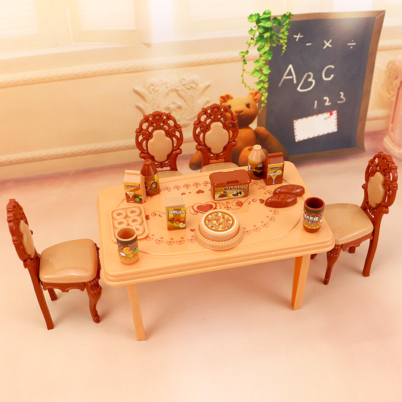 Children's Girl Doll Accessories Kitchen Dining Table and Chair Set Set Play House Toy Wedding Princess's Home