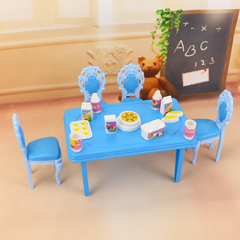 Children's Girl Doll Accessories Kitchen Dining Table and Chair Set Set Play House Toy Wedding Princess's Home