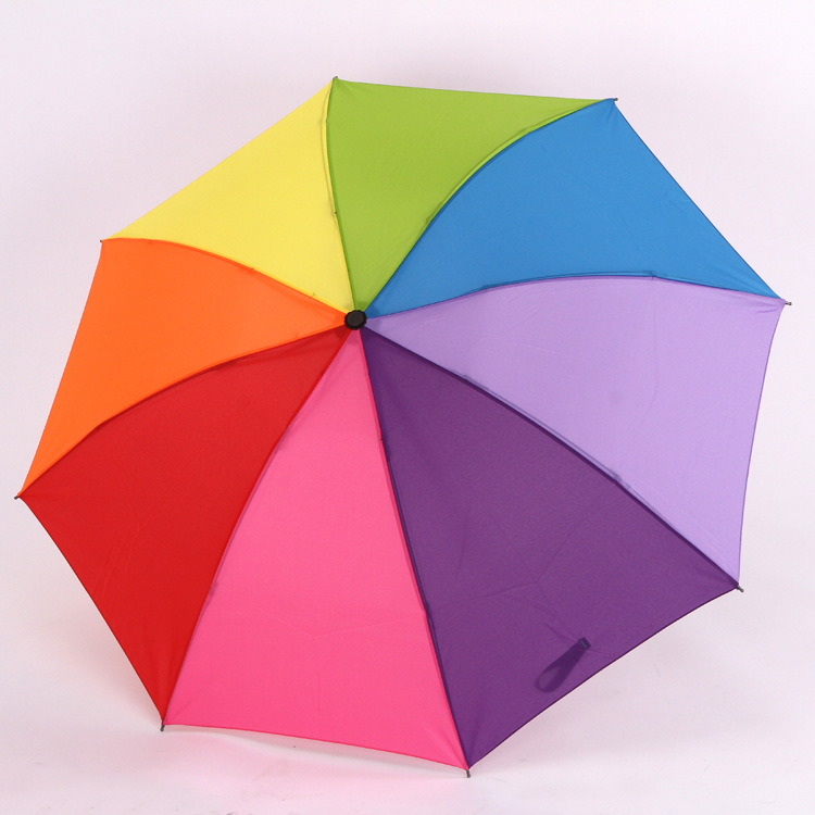 Factory wholesale tri-fold bumper cloth rainbow umbrella sun protection sun shade umbrella creative bold Rod color umbrella