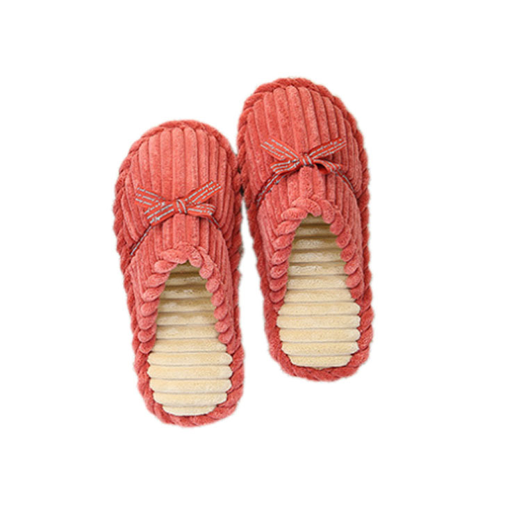 Autumn and winter new non-slip men's and women's winter warm home shoes bow corduroy plush handmade cotton slippers