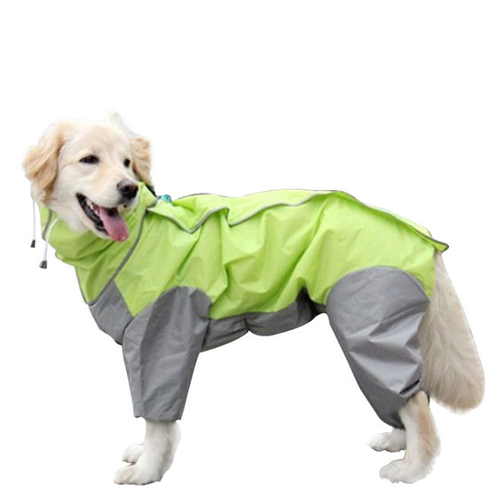Pet raincoat medium and large dog golden retriever Samo Alaska waterproof four-legged raincoat dog hooded raincoat
