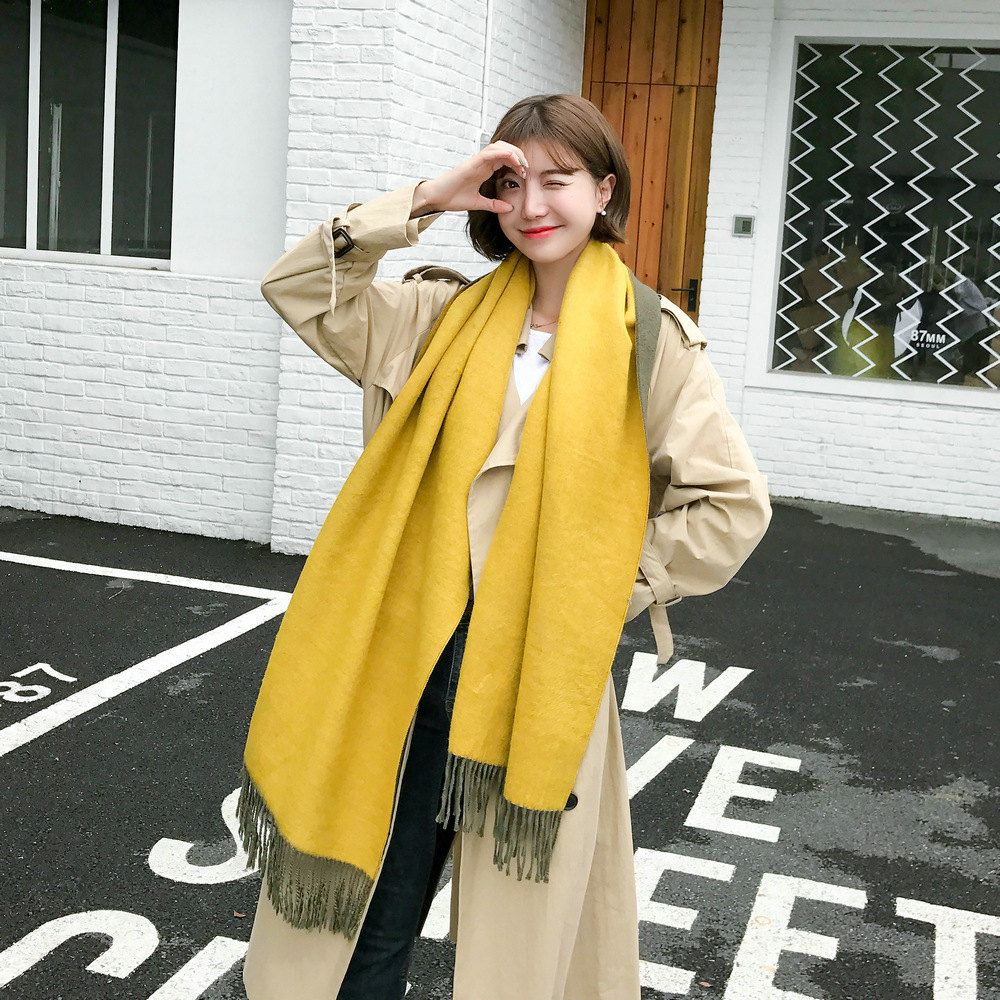 Autumn and winter new thickened imitation cashmere double-sided scarf for women hot style Korean style versatile color matching shawl and scarf wholesale