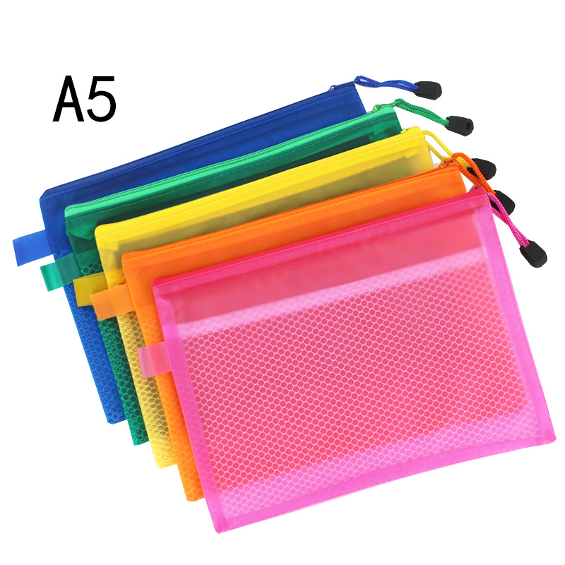 Double-layer PVC file bag transparent frosted zipper compartment material student color Stationery Office file bag customization