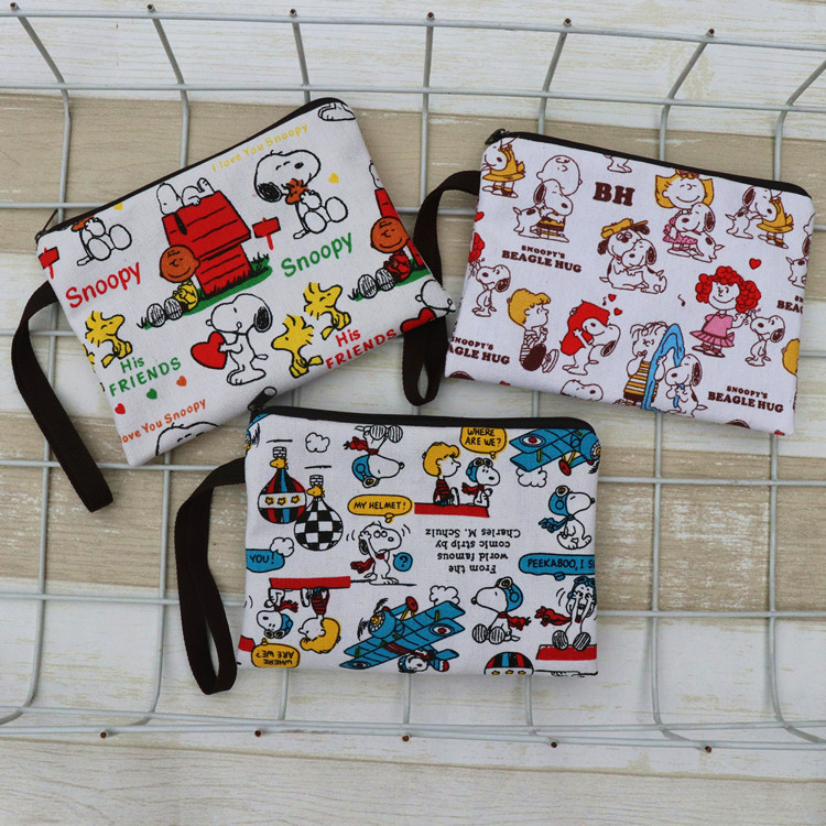 Canvas Thick Cartoon Snoopy Cute Hand Wristband Zipper Mobile Phone Change Key Cosmetic Bag Pencil Bag