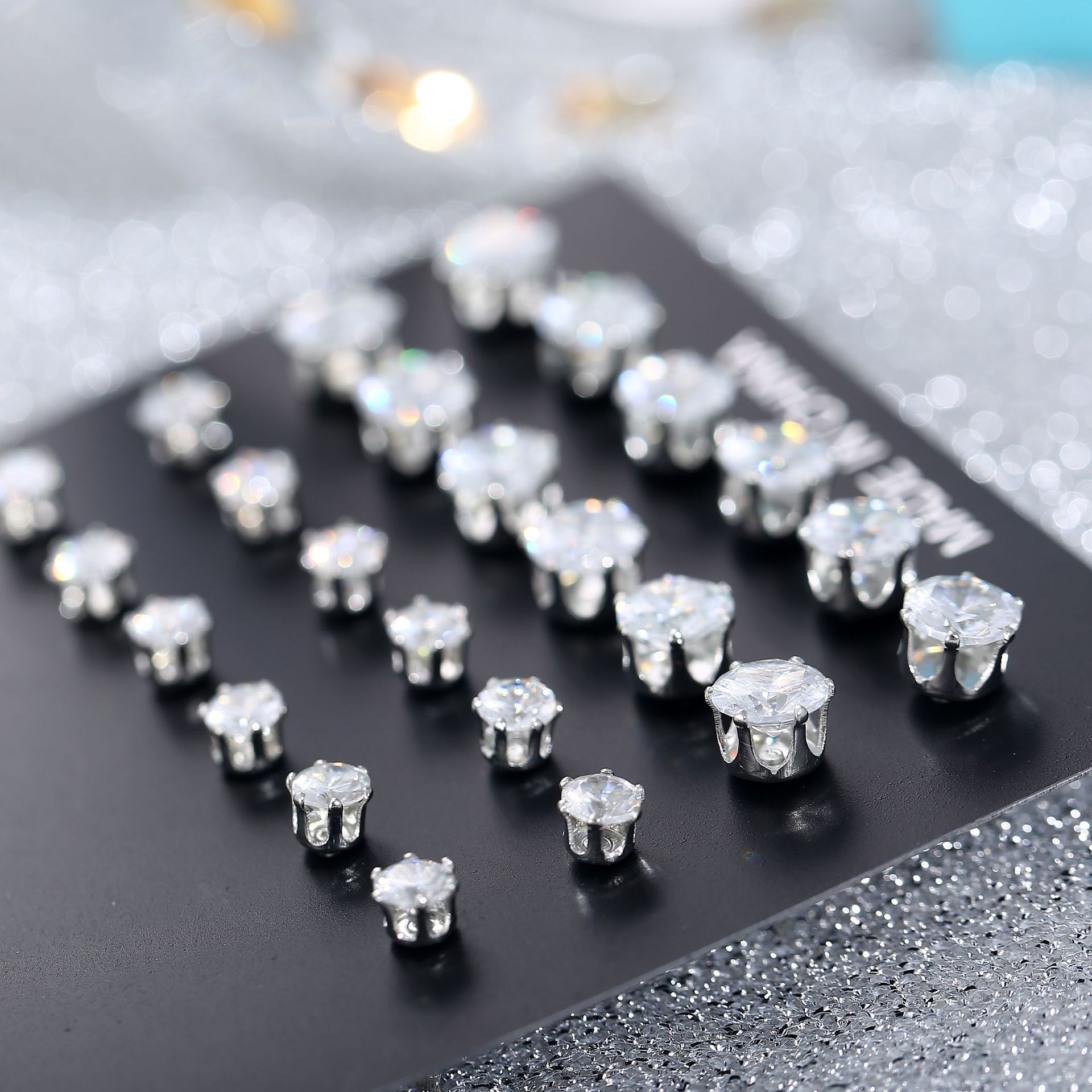 歐美外貿耳飾品鑲嵌水鑽六爪12對耳釘跨境熱銷耳釘套裝earrings