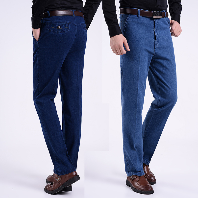 Elastic Waist Spring and Autumn Middle-aged Business Men's Elastic Jeans Men's Autumn and Winter New Straight High Waist Loose