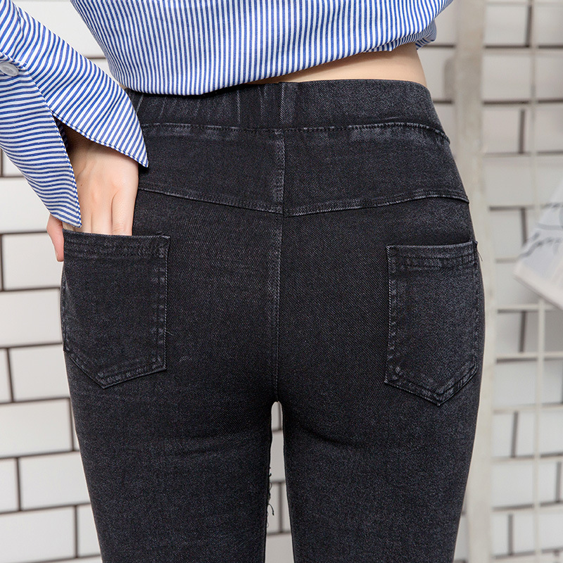 Quality Inspection Report Spring and Autumn Hot Selling Large Size Leggings Women's Snowflake Sand Wash Imitation Denim Leggings for Outer Wear