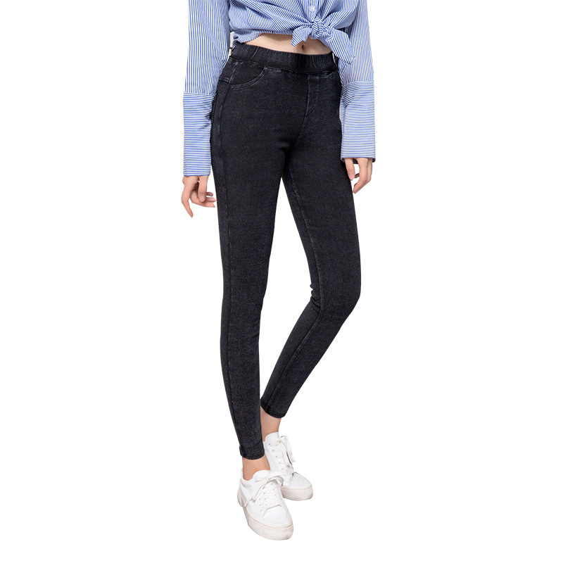 Quality Inspection Report Spring and Autumn Hot Selling Large Size Leggings Women's Snowflake Sand Wash Imitation Denim Leggings for Outer Wear