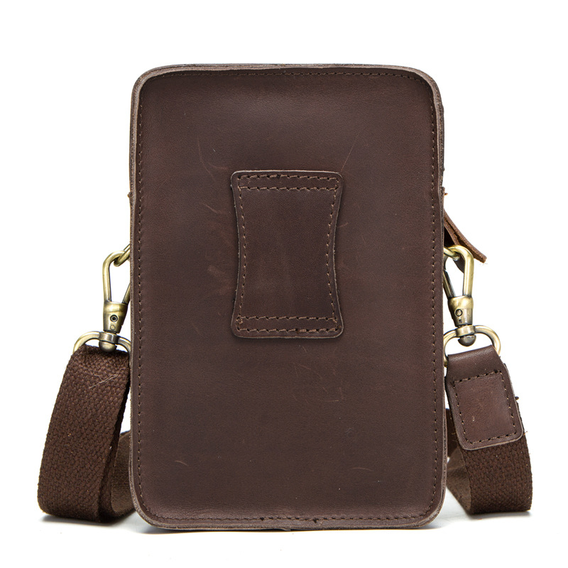 Black Angel foreign trade supply cowhide men's shoulder crossbody bag retro Crazy Horse leather mobile phone waist bag cross-border delivery