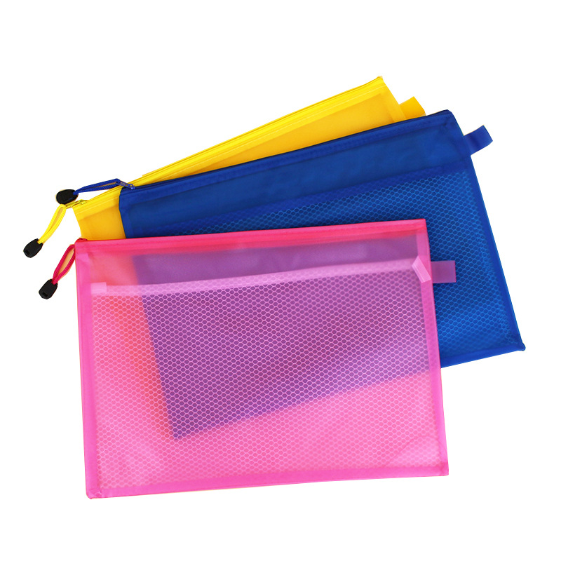 Double-layer PVC file bag transparent frosted zipper compartment material student color Stationery Office file bag customization