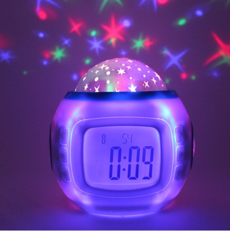 Creative children's music Starry Sky Projection clock bedside small alarm clock colorful star moon calendar clock New Gift