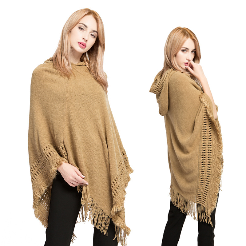 Autumn and winter hooded children tassel plus size sweater wholesale new cashmere AliExpress hot selling cape shawl