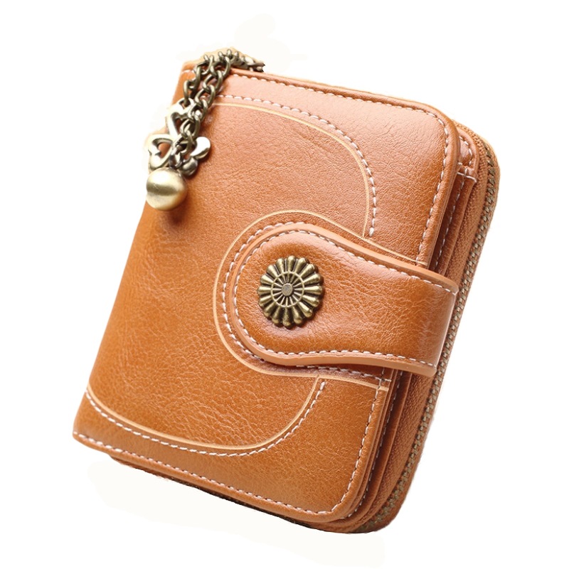 Foreign trade new oil leather coin purse short three-fold zipper coin bag women's fashion clutch bag small card bag Y173