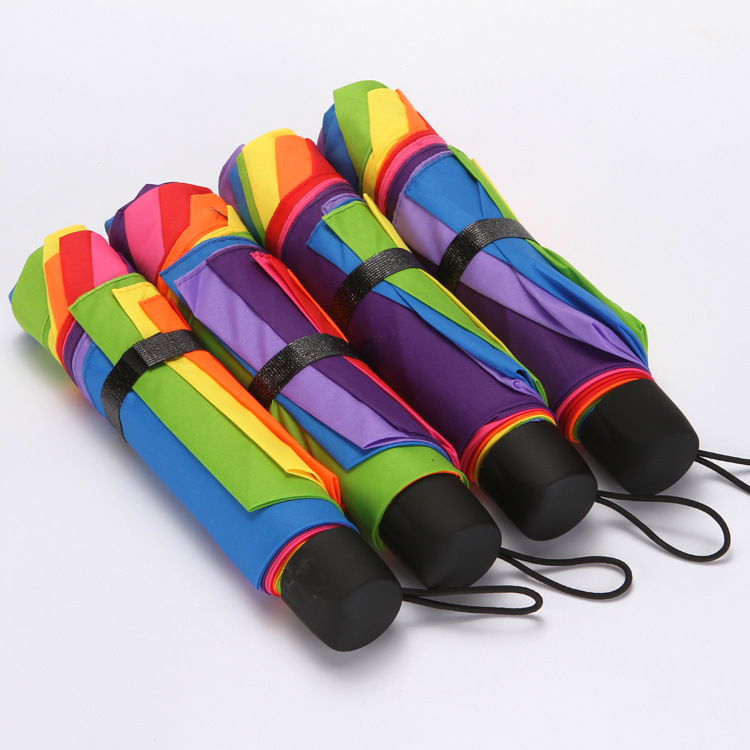 Factory wholesale tri-fold bumper cloth rainbow umbrella sun protection sun shade umbrella creative bold Rod color umbrella