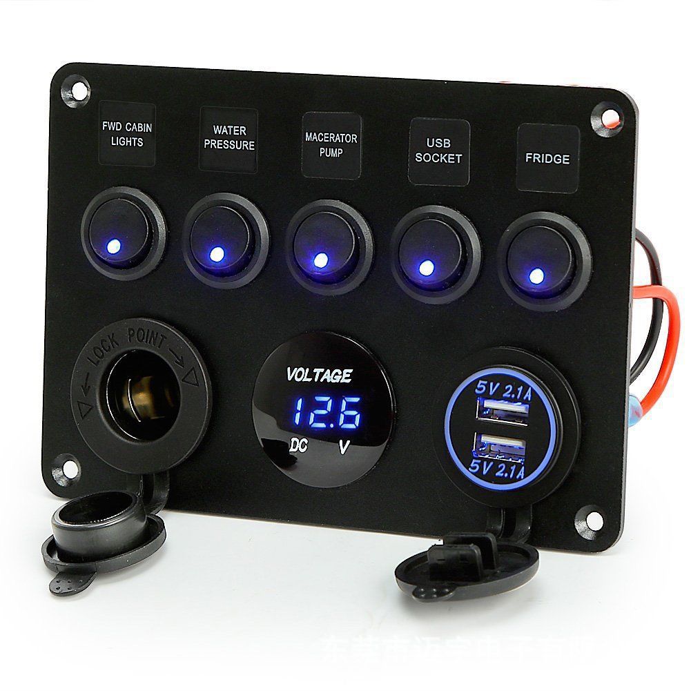 5-bit cat eye round switch panel combination USB voltmeter mother Seat car modification car charger panel 12-24V