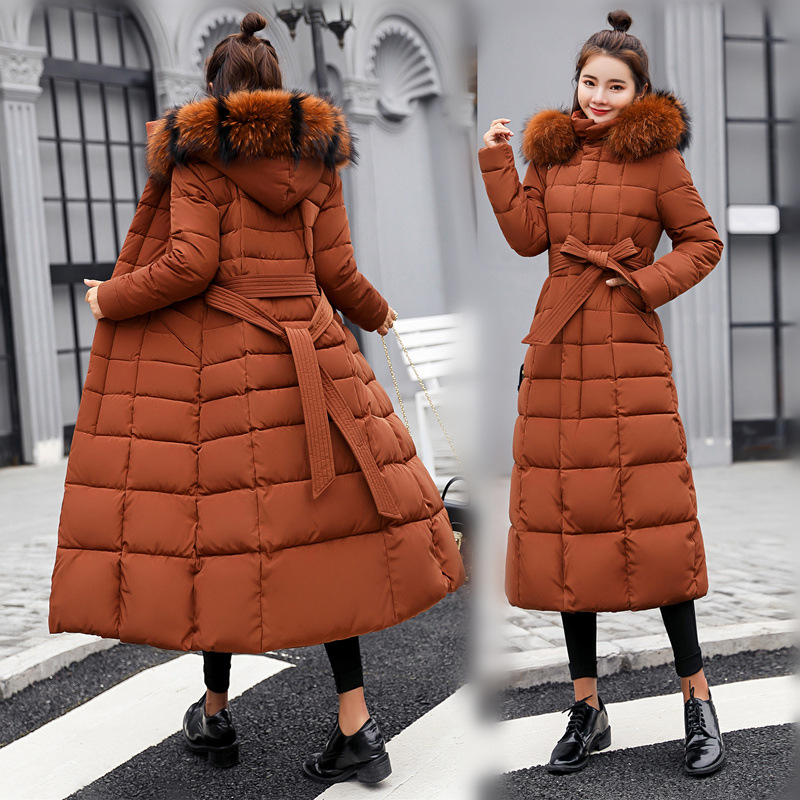 Cotton-padded women's long over-the-knee 2023 new winter clothing Korean style belt close-fitting down cotton-padded jacket cotton-padded jacket women's coat