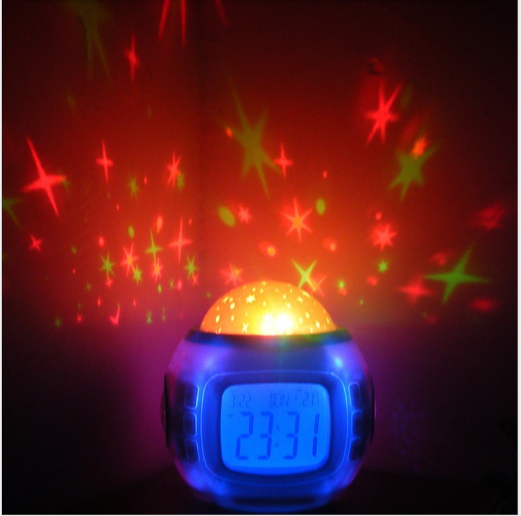 Creative children's music Starry Sky Projection clock bedside small alarm clock colorful star moon calendar clock New Gift
