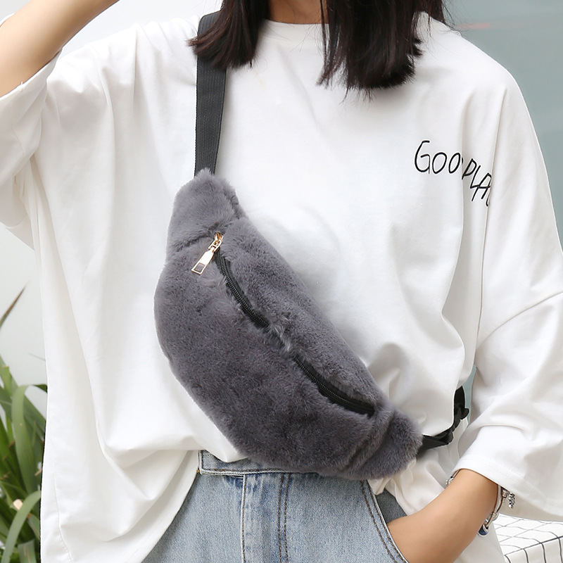 New waist bag plush leopard print Korean style men's and women's waist bag leisure travel shoulder multi-functional waist bag crossbody chest bag