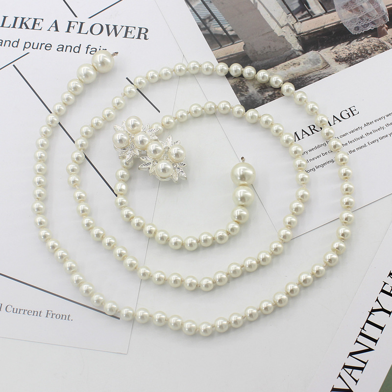 Women's Korean-style sweet bow dress pearl waist chain ladies fashion decorative thin belt nine a generation of hair