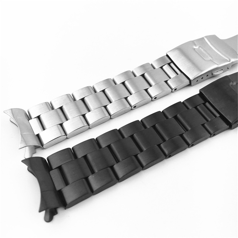 Three beads diving strap watch with arc strap stainless steel solid pull sand safety buckle 18 20 22 24mm