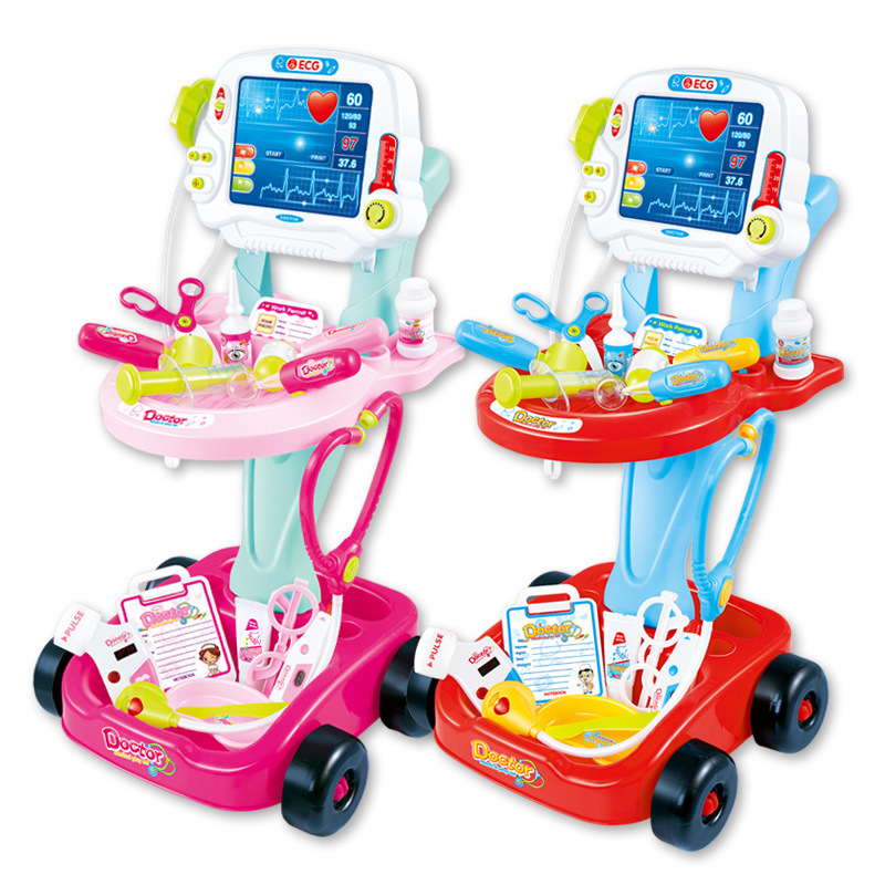 Children's Toy Simulation Electric Electrocardiogram Doctor Injection Play House Boys and Girls Medicine Box Set Trolley