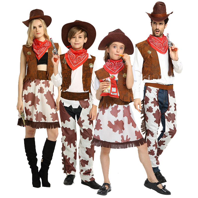 Halloween COS Fancy Dress Costume Kids Cowboy Theme Dress Up Western Jeans Cowboy Vest Set