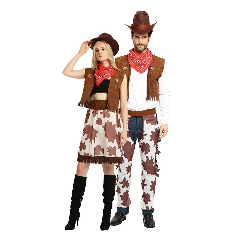Halloween COS Fancy Dress Costume Kids Cowboy Theme Dress Up Western Jeans Cowboy Vest Set