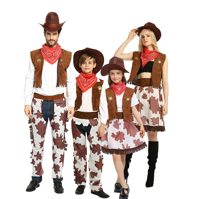 Halloween COS Fancy Dress Costume Kids Cowboy Theme Dress Up Western Jeans Cowboy Vest Set