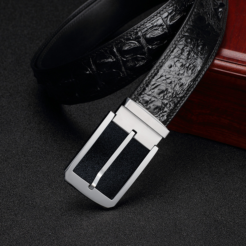 3.8cm Men's Unstitched Crocodile Bone Leather Belt Pin Buckle Leather Belt Men's Business Casual Belt
