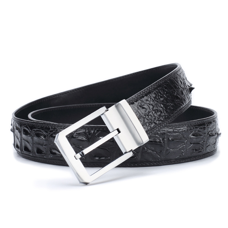 3.8cm Men's Unstitched Crocodile Bone Leather Belt Pin Buckle Leather Belt Men's Business Casual Belt