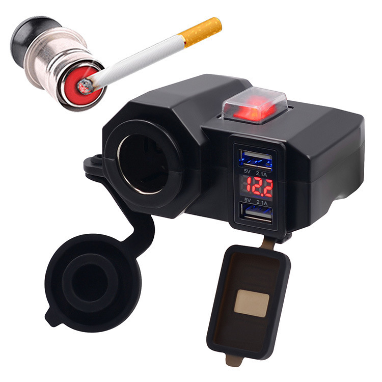 オートバイ携帯電話充電器電圧計防水シガレットホルダー + ダブルusb 4.2a汎用改造部品|undefined