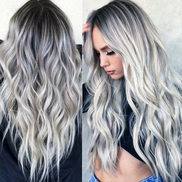 Europe and the United States cross-border highlights long curly hair COS gray gradient animation wig women's new chemical fiber full head cover
