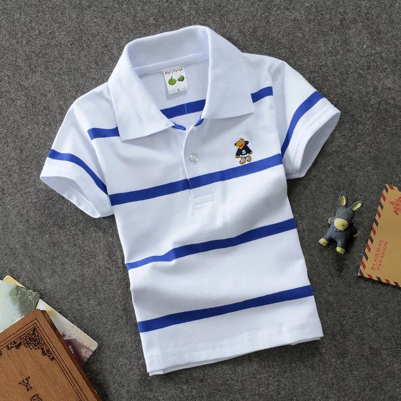 kids Children's Short-sleeved Children's Wear Korean-style Middle and Big Children's T-shirt Cotton Striped Lapel Polo Shirt Cross-border 0-15 Years Old