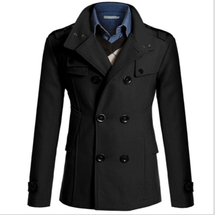 AliExpress Foreign Trade Amazon New Men's Woolen Coat Men's Slim Fit Mid-length Woolen Coat Coat Men