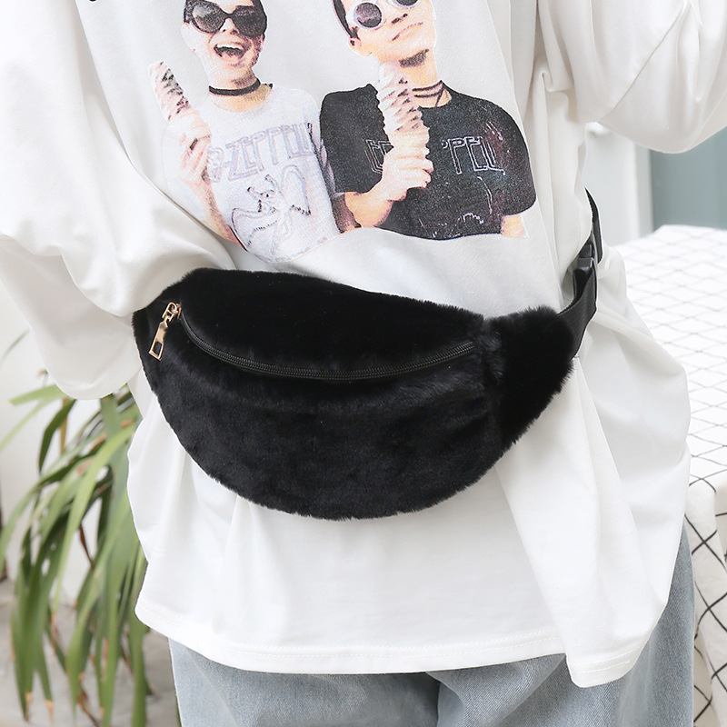 New waist bag plush leopard print Korean style men's and women's waist bag leisure travel shoulder multi-functional waist bag crossbody chest bag