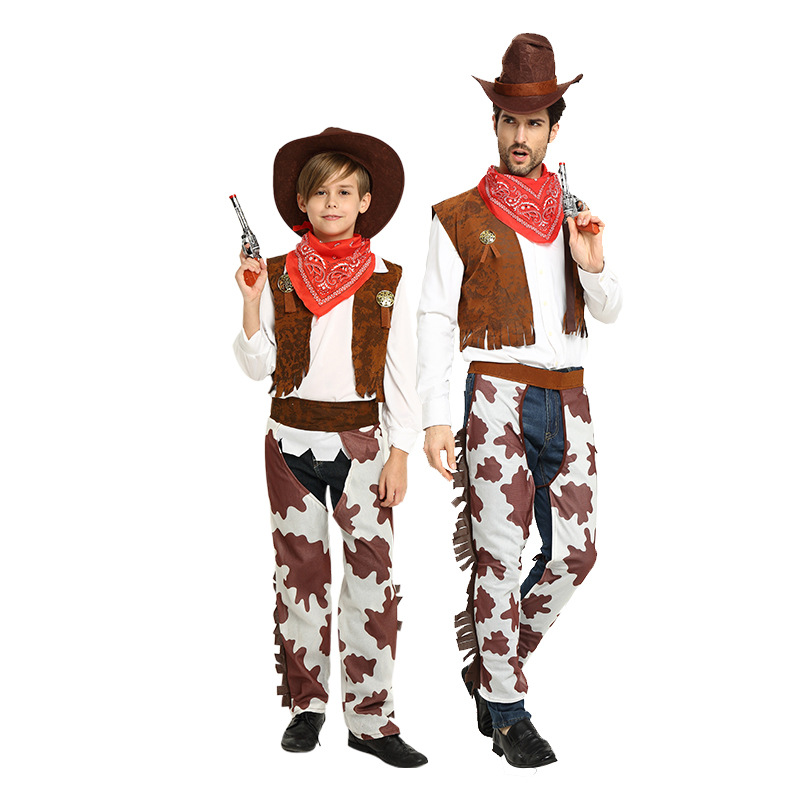 Halloween COS Fancy Dress Costume Kids Cowboy Theme Dress Up Western Jeans Cowboy Vest Set