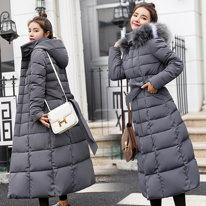 Cotton-padded women's long over-the-knee 2023 new winter clothing Korean style belt close-fitting down cotton-padded jacket cotton-padded jacket women's coat