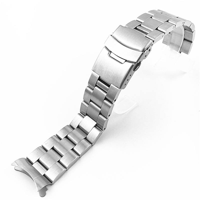 Three beads diving strap watch with arc strap stainless steel solid pull sand safety buckle 18 20 22 24mm
