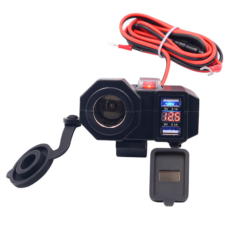 オートバイ携帯電話充電器電圧計防水シガレットホルダー + ダブルusb 4.2a汎用改造部品|undefined