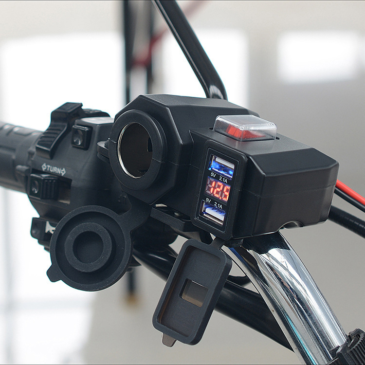 オートバイ携帯電話充電器電圧計防水シガレットホルダー + ダブルusb 4.2a汎用改造部品|undefined