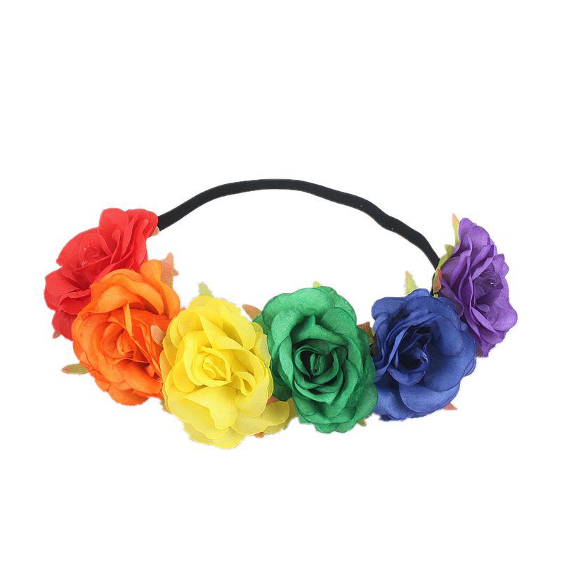 INS Explosive Colorful Wreath Headwear Europe and America 6 Simulation Rose Flower Hair Belt Rainbow All Saints Hair Accessories for Women